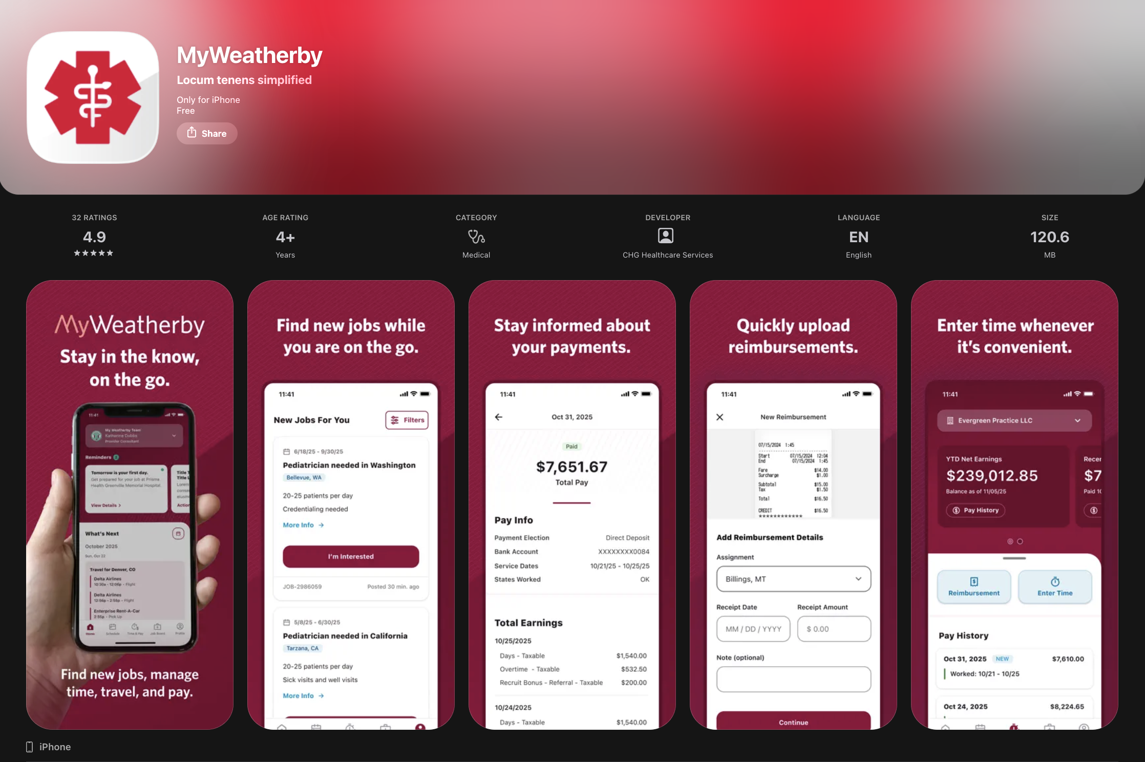 MyWeatherby App Store page and product screens